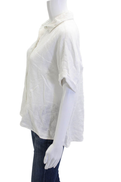 Tahari Womens White Linen Collared Short Sleeve Button Up Top Petite Size S