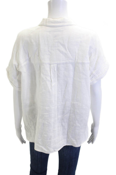 Tahari Womens White Linen Collared Short Sleeve Button Up Top Petite Size S