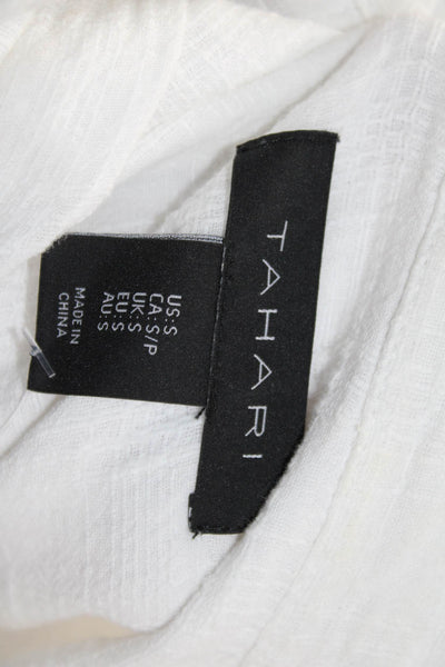 Tahari Womens White Linen Collared Short Sleeve Button Up Top Petite Size S