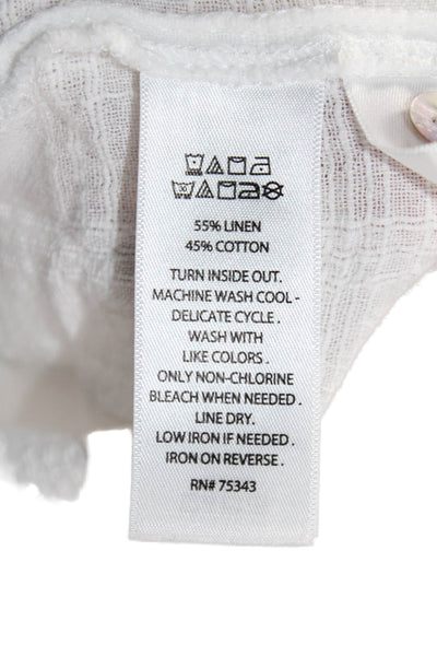 Tahari Womens White Linen Collared Short Sleeve Button Up Top Petite Size S