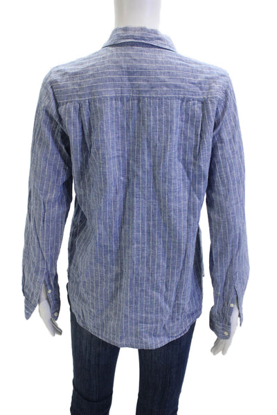 Birds of Paradis Women Blue Striped Button-Up Long Sleeve Top Size XS