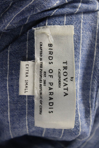 Birds of Paradis Women Blue Striped Button-Up Long Sleeve Top Size XS