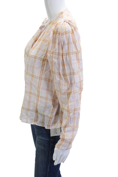 Ulla Johnson Womens White Check Cotton Button Up Blouse Long Sleeve Boho Size 0