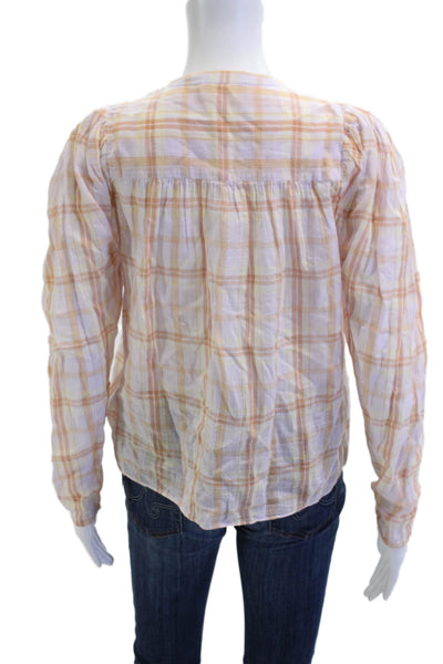 Ulla Johnson Womens White Check Cotton Button Up Blouse Long Sleeve Boho Size 0