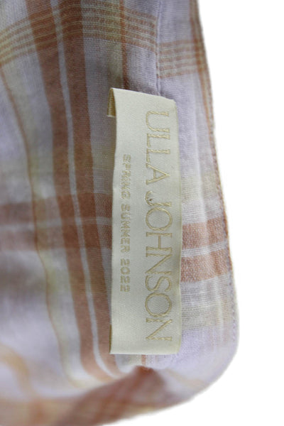 Ulla Johnson Womens White Check Cotton Button Up Blouse Long Sleeve Boho Size 0