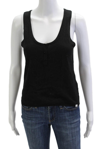One Grey Day Women Black Basic Sleeveless Tank Cotton Viscose Button Size S