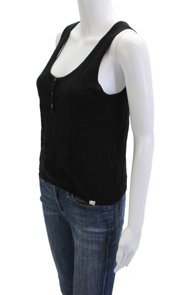 One Grey Day Women Black Basic Sleeveless Tank Cotton Viscose Button Size S