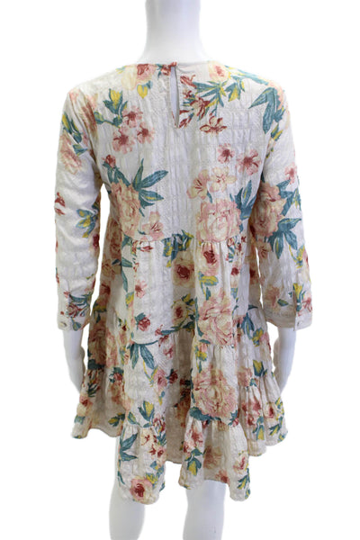Zara Women A-Line Shift Dress White Floral 3/4 Sleeve Size XS