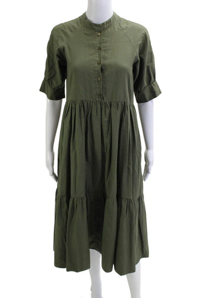 Ali Golden Women Shirt Dress Green High Neck 3/4 Sleeve Size XS
