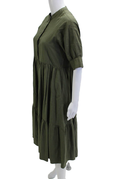 Ali Golden Women Shirt Dress Green High Neck 3/4 Sleeve Size XS