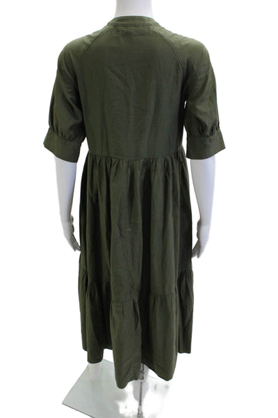 Ali Golden Women Shirt Dress Green High Neck 3/4 Sleeve Size XS