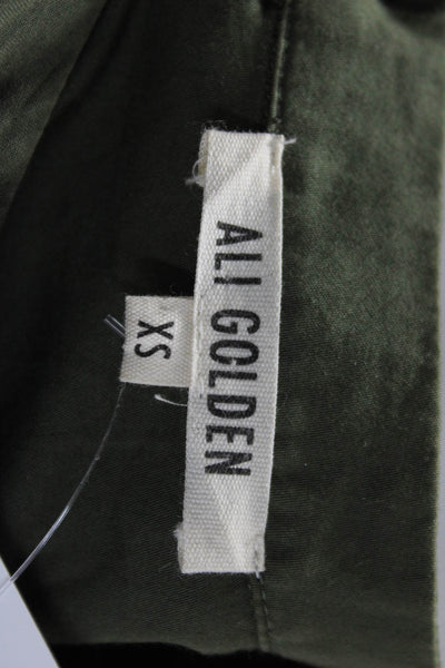 Ali Golden Women Shirt Dress Green High Neck 3/4 Sleeve Size XS