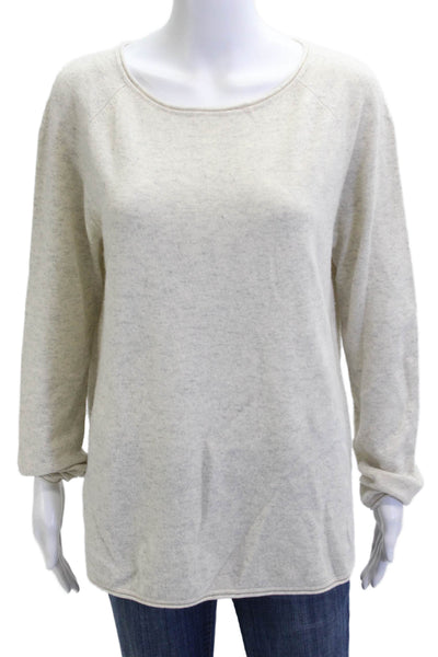 Vince Women Pullover Wool Cashmere Round Neck Long Sleeve Sweater Beige Size L