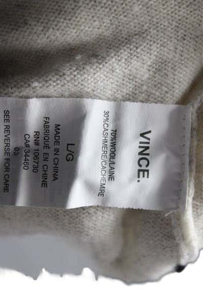 Vince Women Pullover Wool Cashmere Round Neck Long Sleeve Sweater Beige Size L