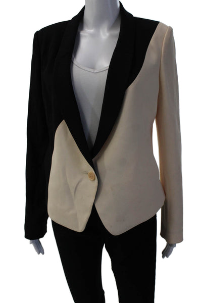 Rachel Roy Women Blazer Beige Polyester V-Neck Long Sleeve Designer Size 26