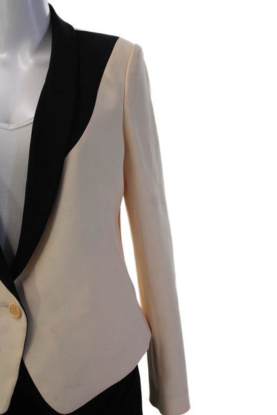 Rachel Roy Women Blazer Beige Polyester V-Neck Long Sleeve Designer Size 26