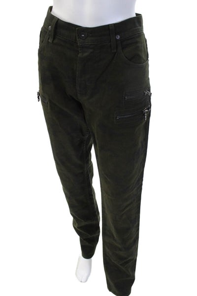 Hudson Mens Cargo Pants Green Army Button 98% Cotton Size 32