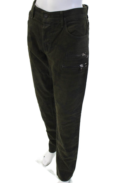 Hudson Mens Cargo Pants Green Army Button 98% Cotton Size 32