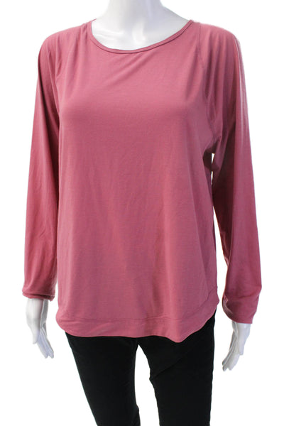 Sweaty Betty Women Basic Long Sleeve Pink Round Neck Polyester T-Shirt Size S