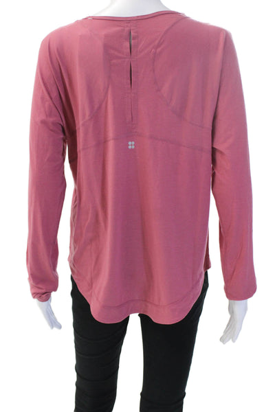 Sweaty Betty Women Basic Long Sleeve Pink Round Neck Polyester T-Shirt Size S