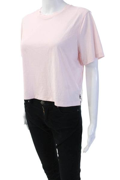 Lululemon Women Cropped Pink Nylon Crew Neck Short Sleeve T-Shirt Size S