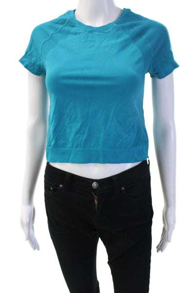 Sweaty Betty Womens Cropped Blue Short Sleeve Crew Neck Polyester Tshirt Size S