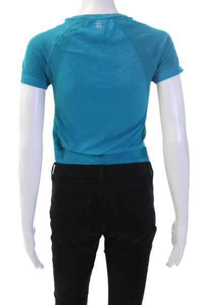 Sweaty Betty Womens Cropped Blue Short Sleeve Crew Neck Polyester Tshirt Size S