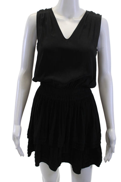 Ramy Brook Women Black Blouson Mini Dress V-Neck Sleeveless Size 2XS