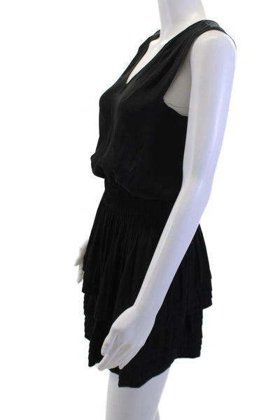 Ramy Brook Women Black Blouson Mini Dress V-Neck Sleeveless Size 2XS