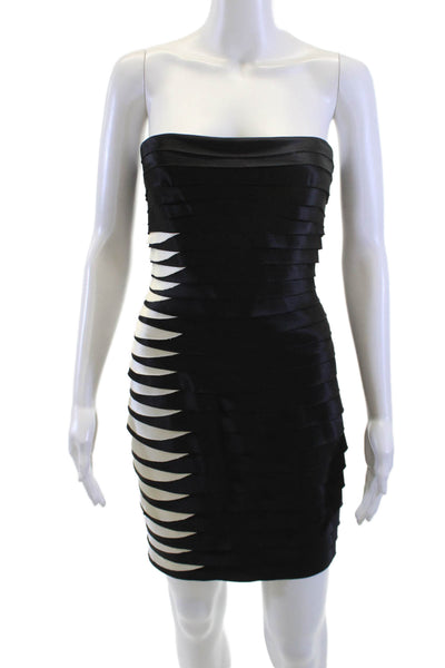 BCBG Max Azria Women Bodycon Knee Length Dress Black Zip Sleeveless Size 0