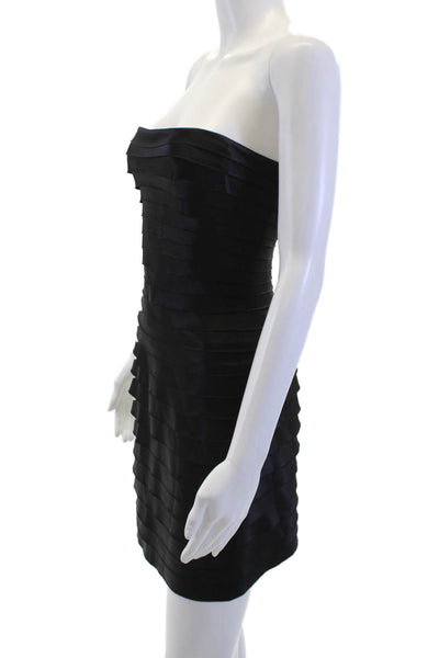 BCBG Max Azria Women Bodycon Knee Length Dress Black Zip Sleeveless Size 0