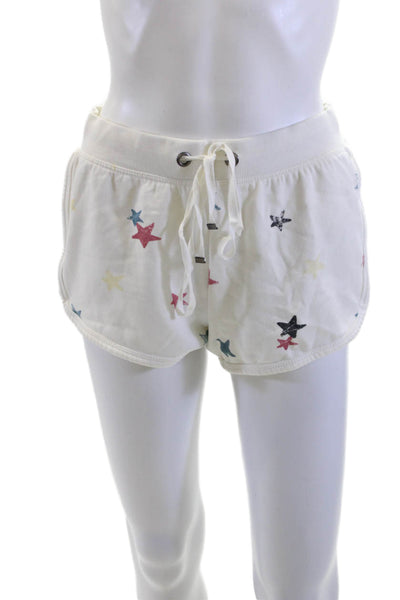 Z Supply Unisex Sweat Shorts White Stars Drawstring Graphic Print Size S