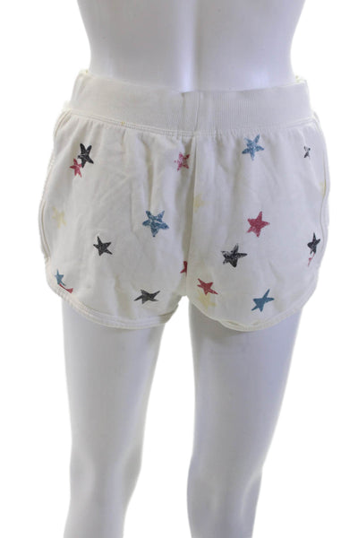 Z Supply Unisex Sweat Shorts White Stars Drawstring Graphic Print Size S