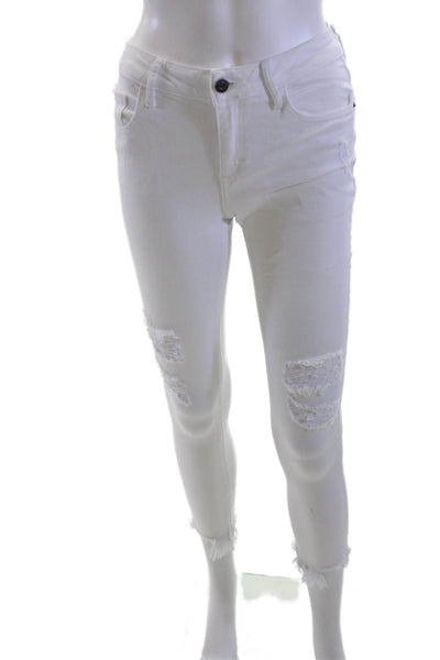 Hidden Women Ankle Skinny Jeans White High Rise Button Size 25