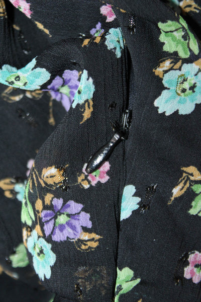 Zara Womens Black Floral V-Neck Long Sleeve Mini Wrap Dress Polyester Size S