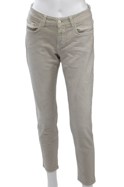 Closed Women Ankle Cropped Pants Beige Organic Cotton Army Size 26