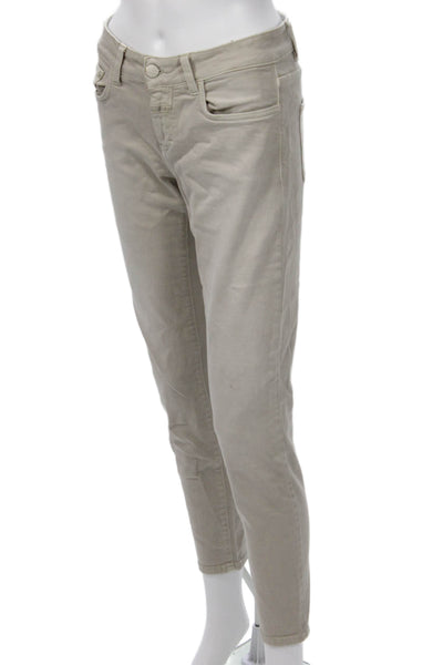 Closed Women Ankle Cropped Pants Beige Organic Cotton Army Size 26