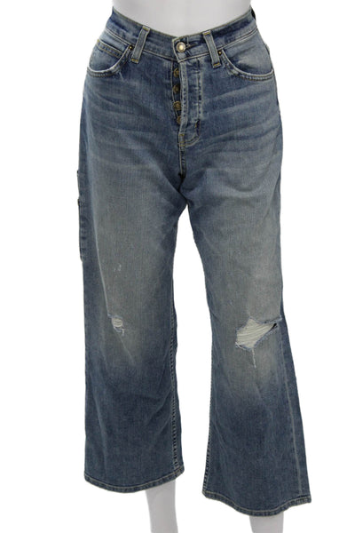 Nili Lotan Women Boyfriend Cropped Wide Leg Jeans Blue Mid-Rise Size 25