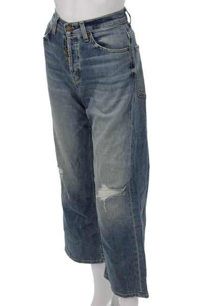 Nili Lotan Women Boyfriend Cropped Wide Leg Jeans Blue Mid-Rise Size 25