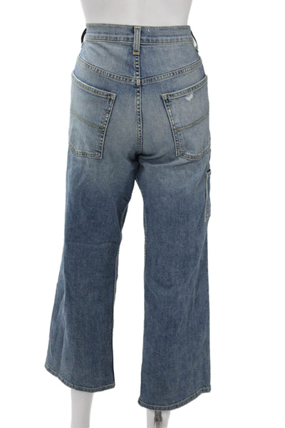 Nili Lotan Women Boyfriend Cropped Wide Leg Jeans Blue Mid-Rise Size 25