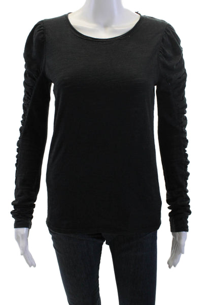 We The Free Womens Black Long Sleeve Basic T-Shirt Round Neck Size S