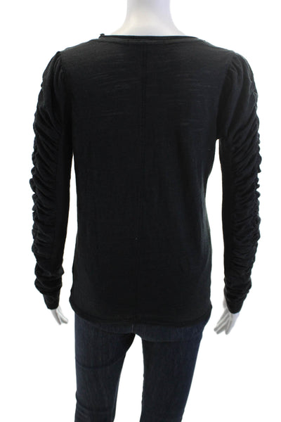 We The Free Womens Black Long Sleeve Basic T-Shirt Round Neck Size S