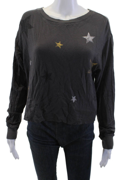Z Supply Womens Pullover Sweatshirt Dark Gray Crew Neck Stars Size XS