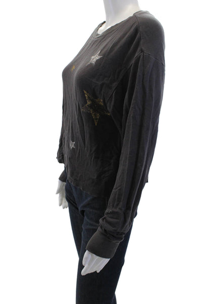 Z Supply Womens Pullover Sweatshirt Dark Gray Crew Neck Stars Size XS