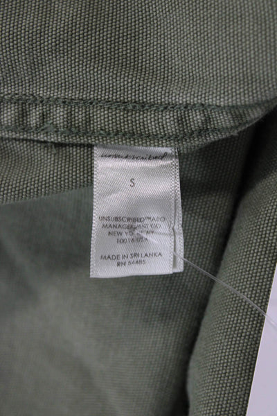 Unsubscribed Women Shirt Dress Green Cotton Long Sleeve Collared Army Size S