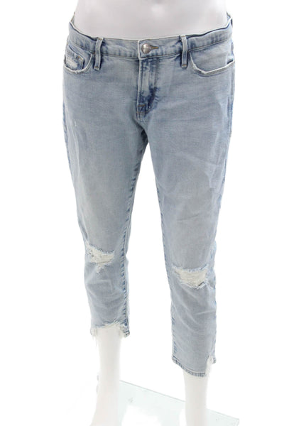 Frame Women Boyfriend Cropped Jeans Light Blue Mid Rise Inseam 24 Size 28