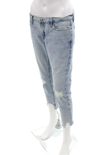 Frame Women Boyfriend Cropped Jeans Light Blue Mid Rise Inseam 24 Size 28