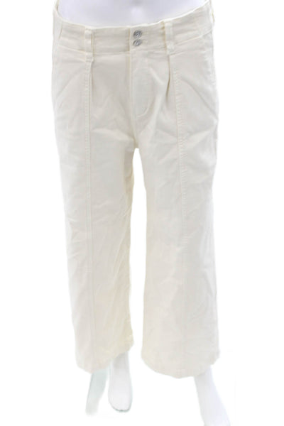 Paige Women Cropped Chino Pants White Button Closure Size 28