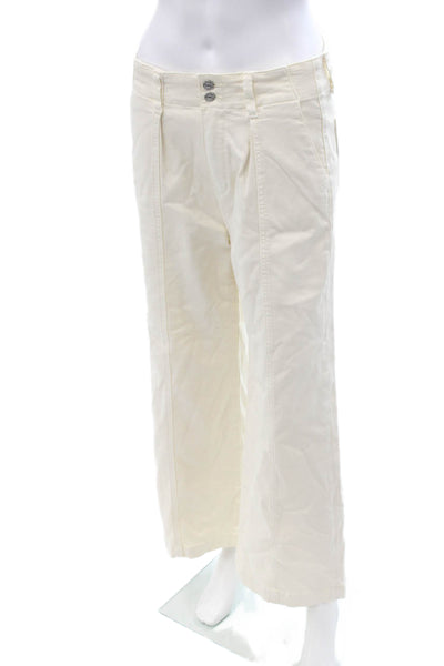 Paige Women Cropped Chino Pants White Button Closure Size 28