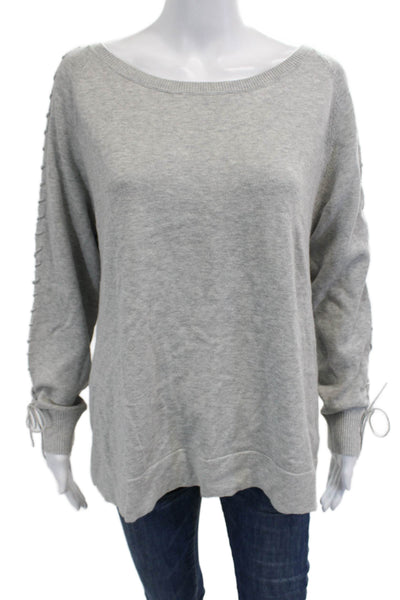 Raffi Womens Pullover Gray Cotton Round Neck Long Sleeve Drawstring Size L